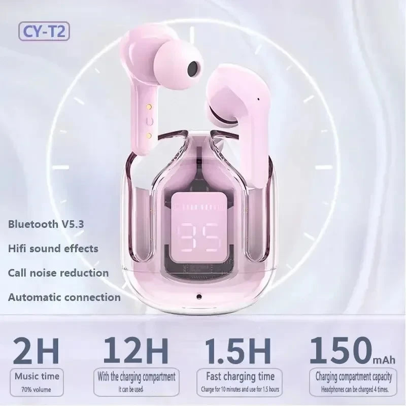 Wireless Bluetooth Earphones – Transparent, Noise Reduction, 5 Colors