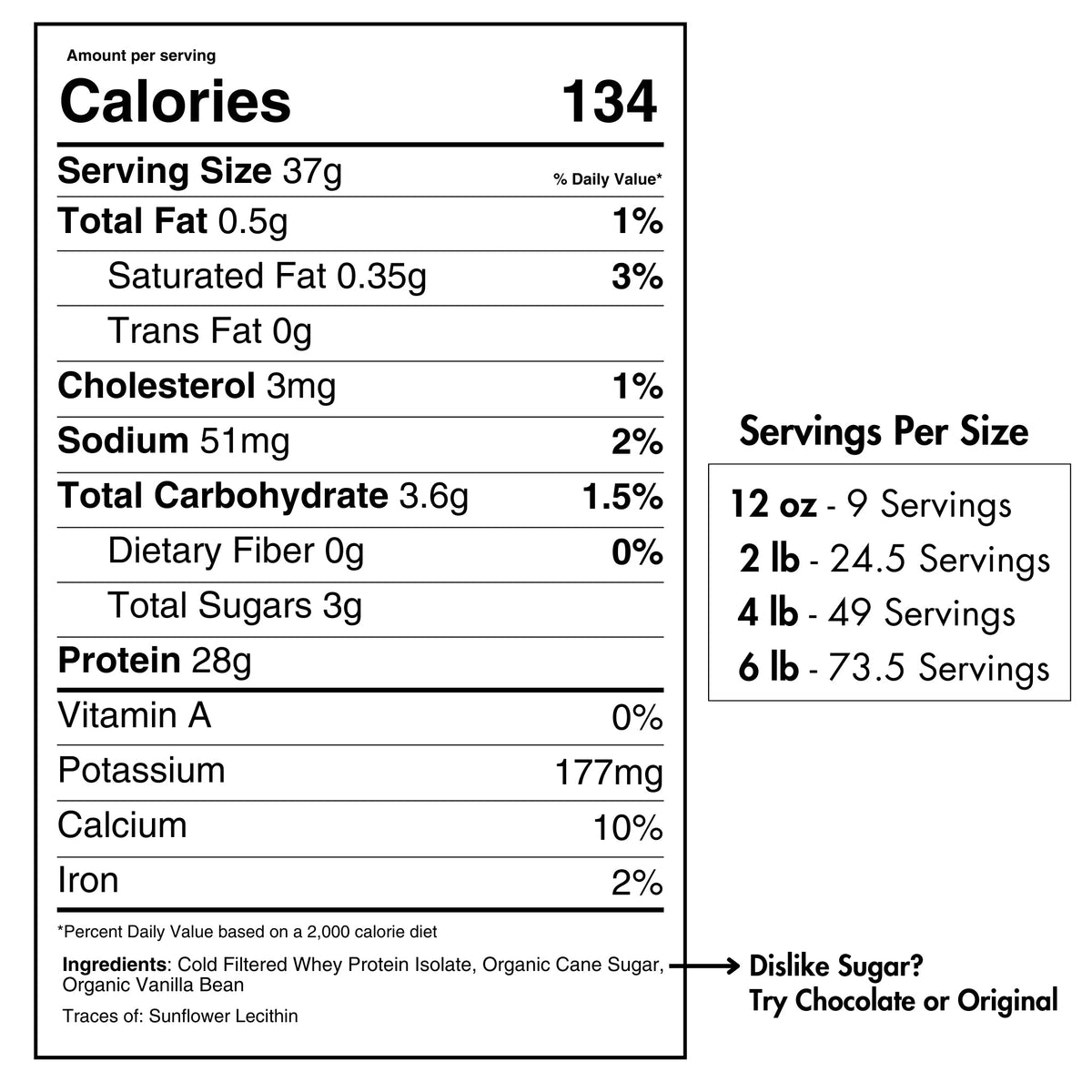 Whey Protein Isolate – Organic Vanilla, 28g Protein, 2lb–36lb