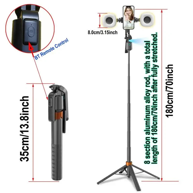 Smart Selfie Stick Tripod – Face Tracking, Dual Fill Lights, Video Creator