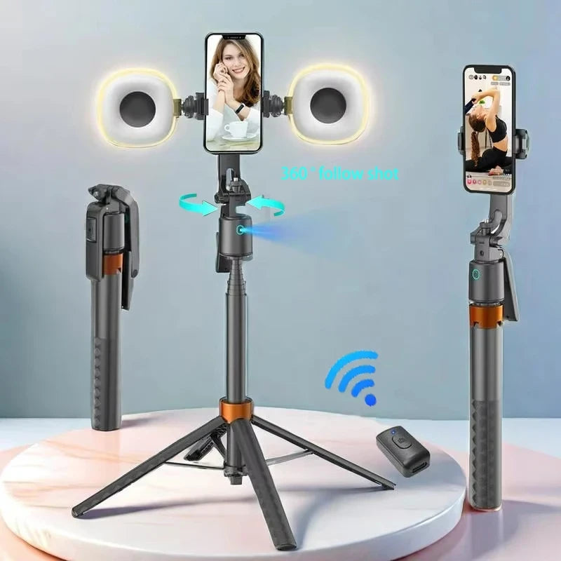 Smart Selfie Stick Tripod – Face Tracking, Dual Fill Lights, Video Creator