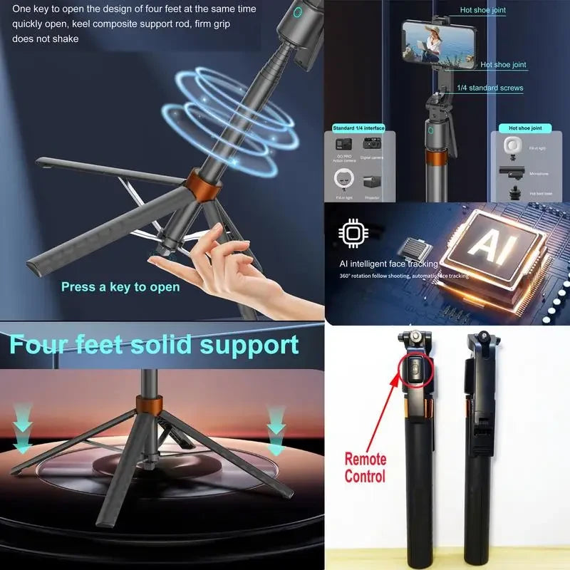 Smart Selfie Stick Tripod – Face Tracking, Dual Fill Lights, Video Creator